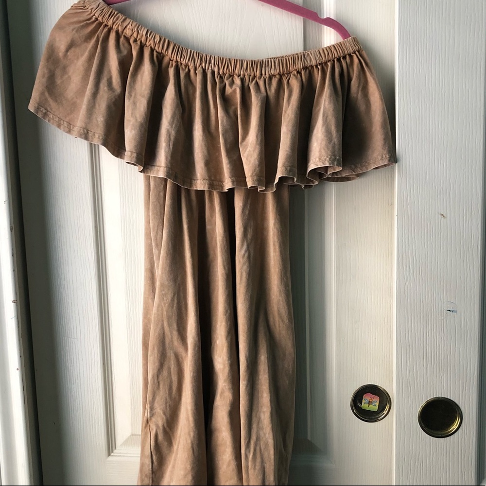 Light brown and tie dye off the shoulder dress